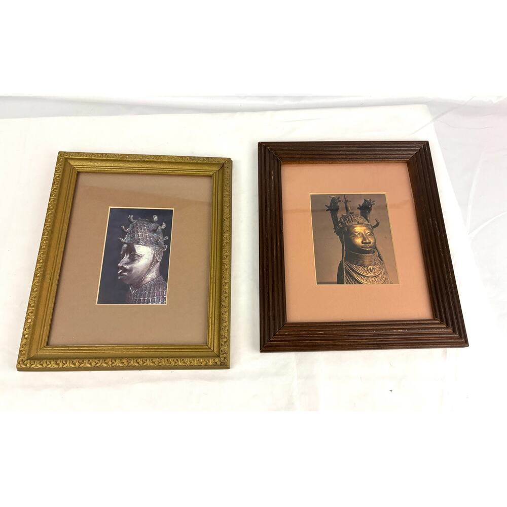 VTG Lot of 2 Ancestral Head‎ Sculpture African Print Wall Art Framed 10"x12"